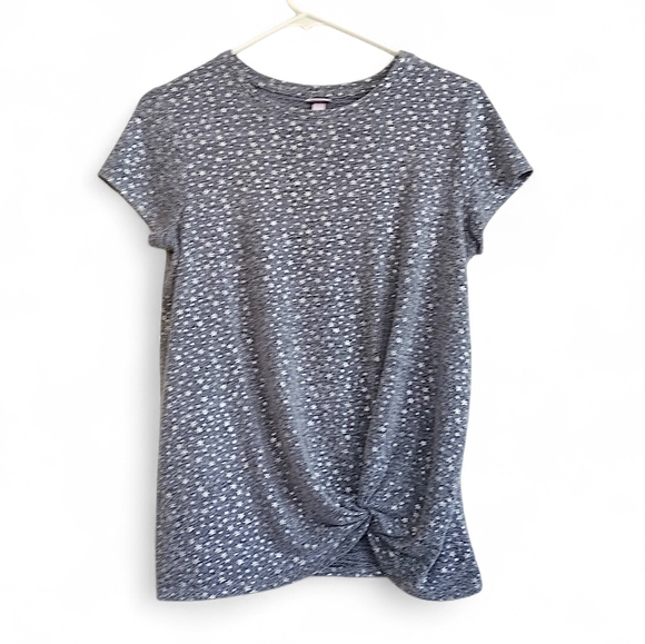 More Than Magic Tops - More Than Magic Silver Star Short Sleeve Tee Grey Stretch Tie Front Cute Whimsy